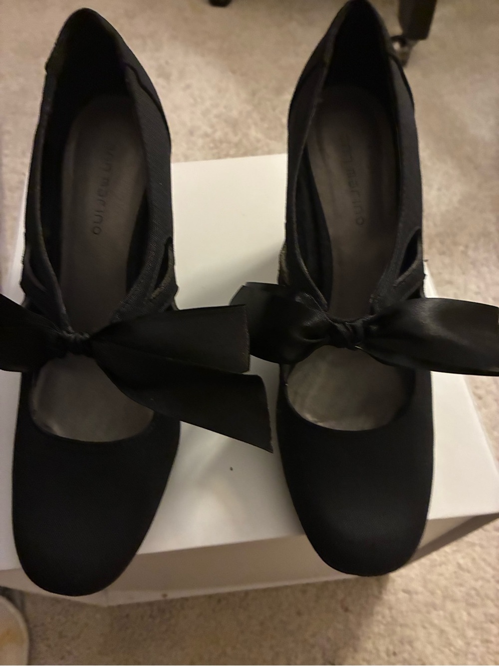Black Satin Bow Mary Jane Heels - Women